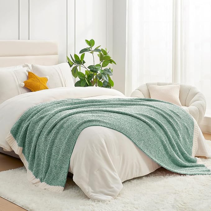 Snuggle Sac Green Throw XL Blanket 50x70,Super Soft Warm Blankets Oversized Throw Knit Blankets Fuzzy Plush Blanket, Heather Green, 50x70 inches