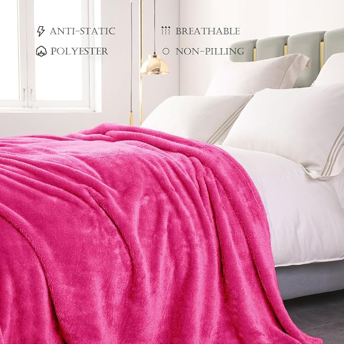 Exclusivo Mezcla Fuzzy Plush Fleece Bed Blanket Queen Size, Hot Pink | 90x90 Inches, Super Soft and Cozy Bed Blanket, Fluffy Decorative Bedding for Livingroom, Bedroom, All Season