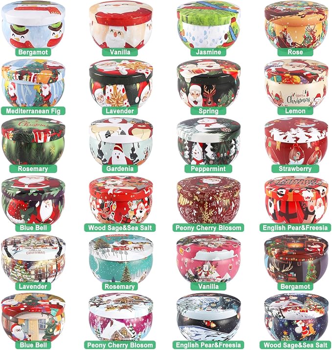24 Packs Christmas Scented Candles Gift- Aromatherapy Candle-2.5oz Soy Wax-Long Lasting Burn time, Advent,Christmas Thanksgiving Gifts, Home Decor.