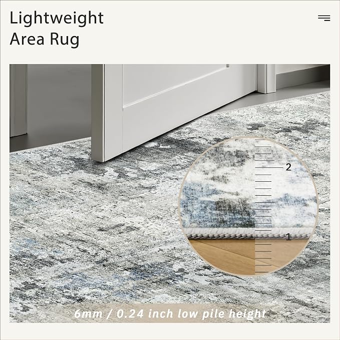 Soalmost Abstract Rug 5x7 Washable Area Rugs for Living Room, Gray/Blue | Vintage Non-Slip Indoor Accent for Bedroom Dining, Foldable Stain Resistant Floor Carpet Mat Under Table Home Office Decor