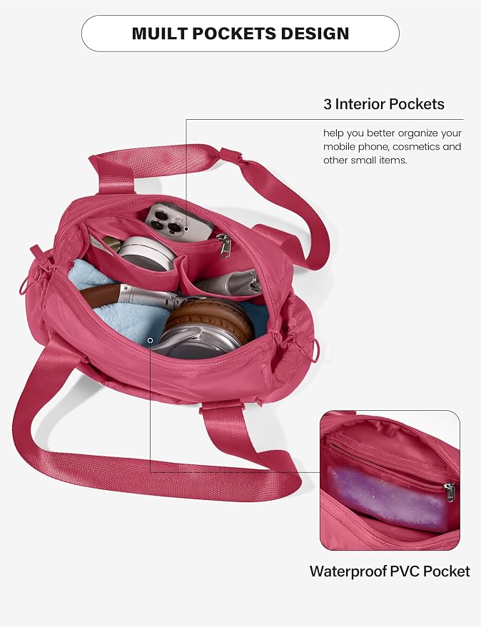 Uselike Small Gym Bag for Women, 7L Mini Duffle Bag for Travel, Lightweight Quilted Puffer Bag for Daily, Cute Shoulder Bag for Dance with Wet Pocket (Red)