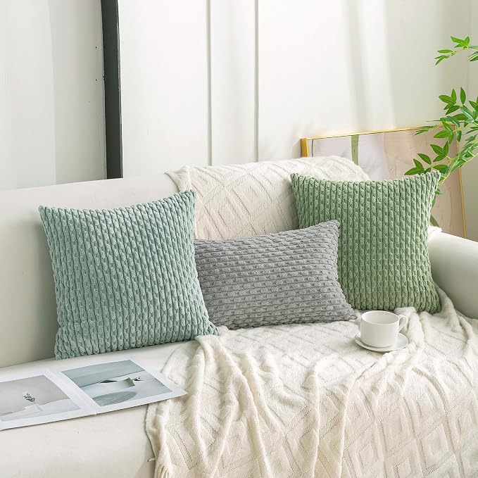 Set of 4 Sage Forest Green Decorative Throw Pillow Covers 20x20 Inch Corduroy Pillow Covers for Bed Couch Sofa Living Room Soft Square Cushion Cases