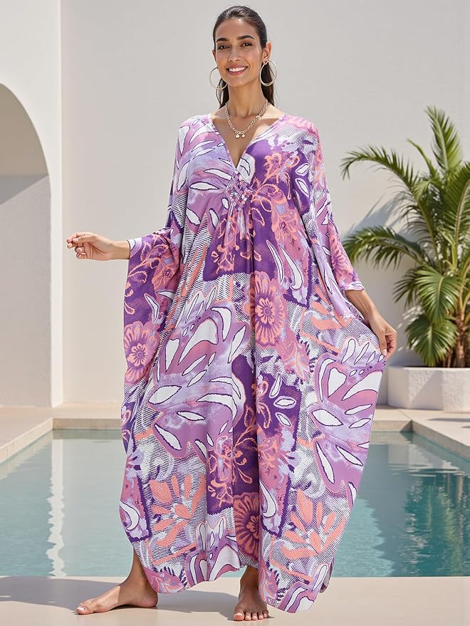 Mumu Dresses for Women Plus Size, Bohemian Kaftan Beach Cover Up Long Maxi Nightgown Soft Loungewear
