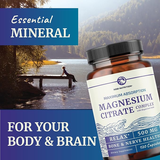 Magnesium Citrate 500 MG (120ct) for Calm & Relaxation | High Absorption Magnesium Supplement with Elemental Mag Oxide | Constipation & Digestion Support | Gluten-Free, Soy-Free | 4-Month Supply