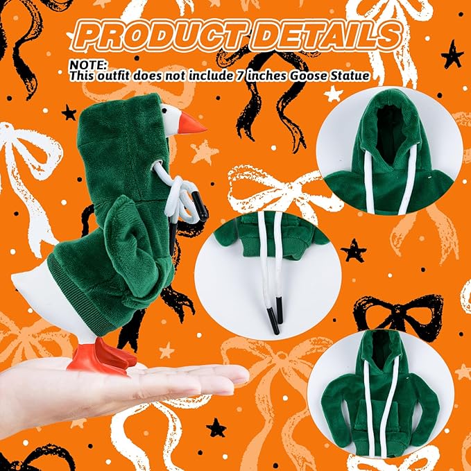 2 Pcs Desk Goose Outfits 7 Inches, Mini Desk Goose Clothes Hoodies 7 Inch Porch Goose Costume Desk Goose Accessories for Magnetic Goose Statue Table Decor (Green & Orange)