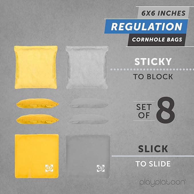 Professional Cornhole Bags - Set of 8 Regulation All Weather Double Sided - Sticky Side/Slick Side Bean Bags for Pro Corn Hole Game