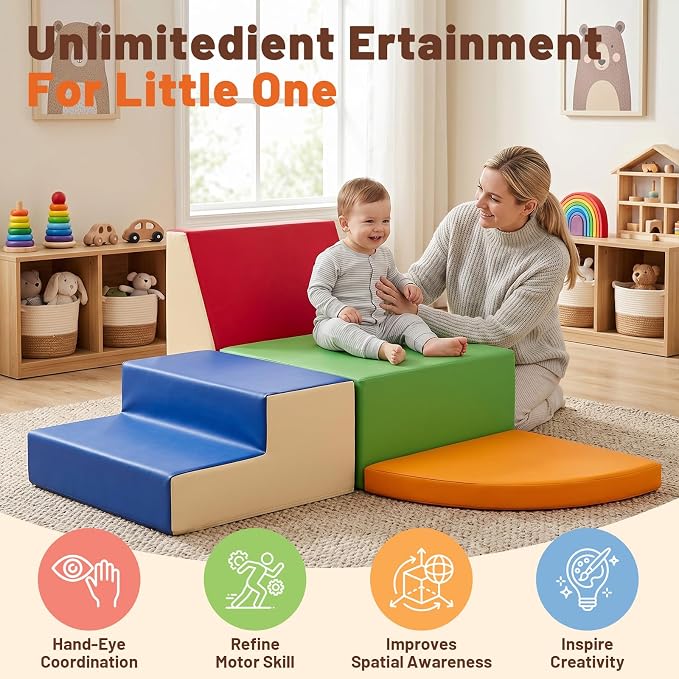 TODIBY 4-Pieces Climbing Toys for Toddlers (XL Size): PU Leather - Soft Play Climbing for Toddlers - Extra Large Foam Climbing Blocks for Crawling and Sliding Indoor Playground for Kids