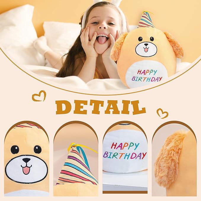 16.5” Birthday Dog Plush Pillow Toy Corgi Soft Stuffed Animal Plushies Cute Dog Birthday Decoration Large Birthday Gifts Happy Plush for Boys and Girls Toddlers
