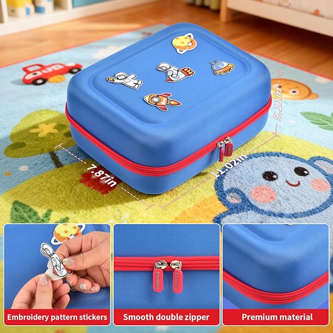 Case Compatible with Little Tikes Story Dream Machine Starter Set, Toys Storage Bag with DIY Embroidery Patches, Organizer for Projector Storytime Books and Audio Character- Blue Space (Box Only)