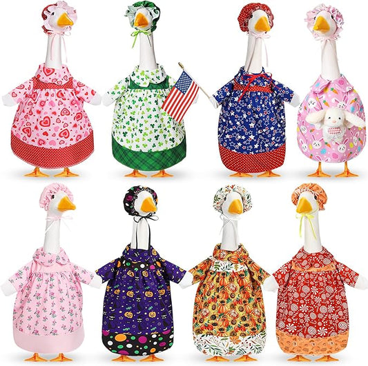 8 Set Seasonal Holiday Goose Outfits Fall Halloween Christmas Summer All Seasons Lawn Porch Goose Clothes Costume for 23" Cement Statue Garden Patio Outdoor Decoration(Girl Style)