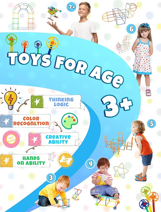 Straw Constructor Toy 600Pcs STEM Building Toys Set,Upgrade Interlocking Plastic Educational Toys Engineering Building Kit Safety Material Creativity Toy for 3-8 Years Boy and Girl Birthday Gifts