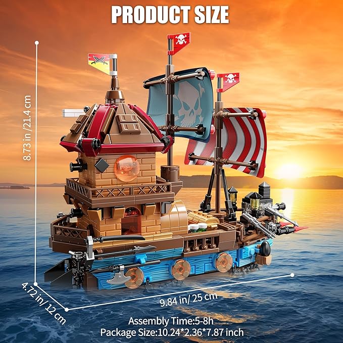 Pirate Ship Building Kit (916 Pcs) with LED Lights - Standard Brick - Compatible Creative Pirate Toy Model - Ideal Gift for Kids, Teens, Adults & Boys Ages 8-12 (Birthday/Christmas/Party)