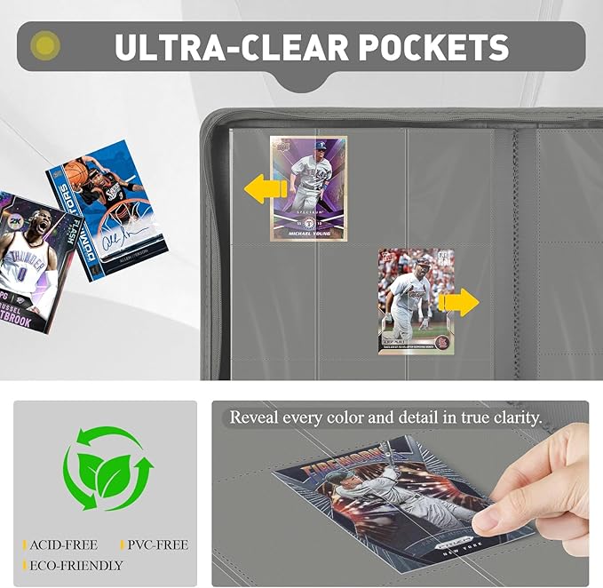 Trading Card Binder 9 Pocket, 360 Pockets Double-Sided Card Album, Premium PU Leather Zipper Card Holder for MTG, TCG, Sports & Game Cards, Must-Have for Collectors（Gray）