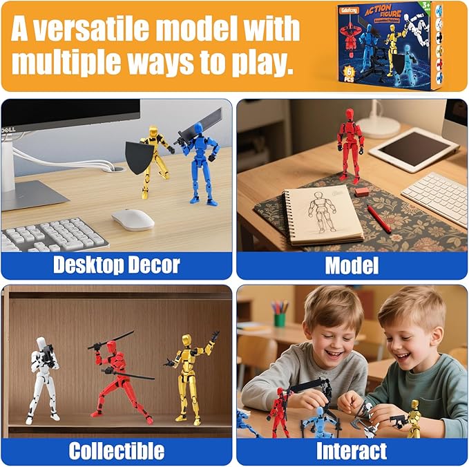 6-Pack Titan 13 Action Figure Set Assembly Completed, Multi-Colored Magnetic Robo Dummy Nova 13 Action Figures with Weapons, for Boys Desktop Decorations, Muñeco de acción T 13