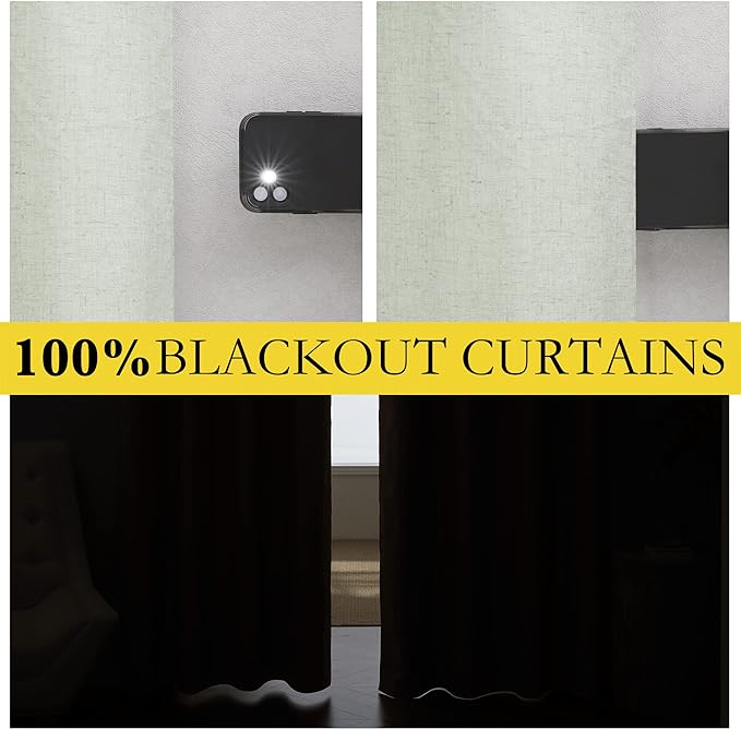 NICETOWN Sage Green Linen Blackout Cold Reducing Curtains for Night Shift, Great Job, Set of 2, 42" by 63", Short Kitchen Burlap Linen 100% Blackout Drapes with Bronze Grommets for Blocking Light