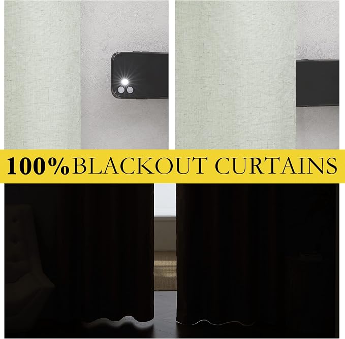 NICETOWN Living Room Full Blackout Light Green Linen Curtains 108" Length with Thermal Insulated Liners, Farmhouse Style Keep Warm Large Window Draperies for Hall (2 Panels, 52" W)