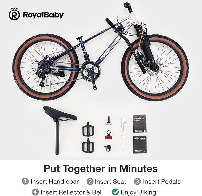 RoyalBaby Kids Mountain Bike for Boys and Girls, Ultra-Light Aluminum 20-26 Inch Wheel Bicycle for 6-14 Years Old Children, 7/21-Speeds Drivetrain