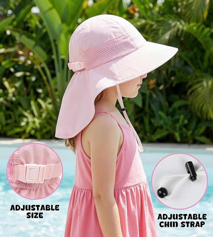 Toddler Baby Sun Hat Kids Summer Beach Essentials Adjustable Beach Hats with Bucket Wide Brim for Boys Girls Age 0-14 Years