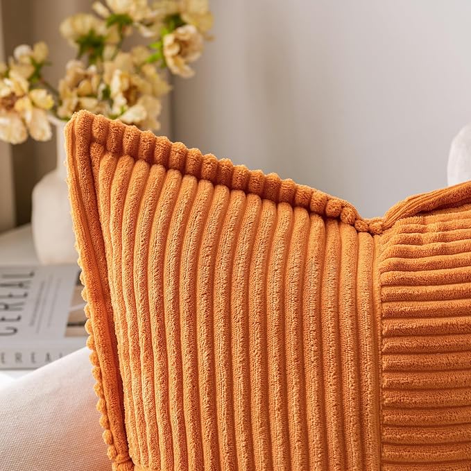 MIULEE Fall Burnt Orange Decorative Throw Pillow Covers 20x20 Inch 2 Pack | Boho Broadside Striped Patchwork Pillow Covers, Soft Corduroy Cushion Cases, For Couch Sofa Bed Livingroom Home Decor