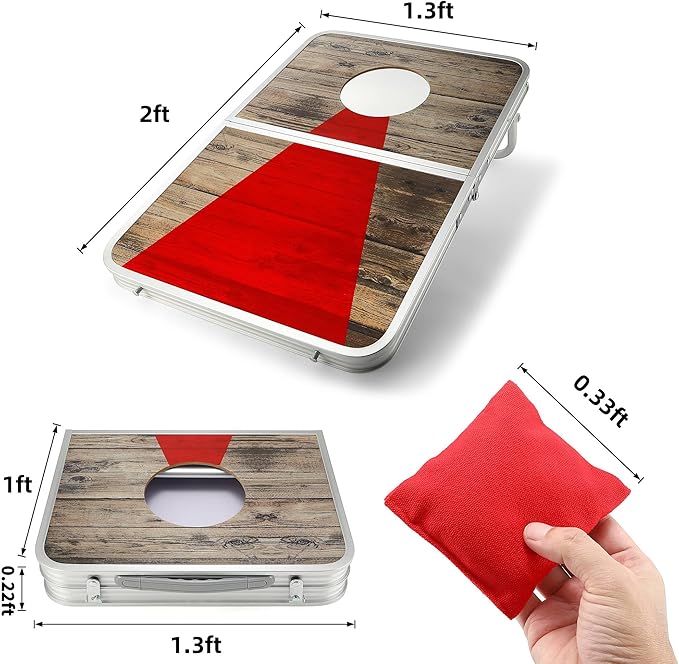 Portable Cornhole Board Set with Aluminum Alloy Edging,2x1.3ft Foldable Corn Hole Games for Adults and Family with 8 Bean Bags for Outdoor Backyard Travel Tailgate Camping