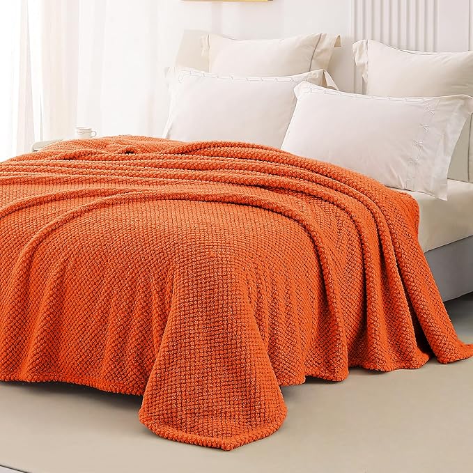 Whale Flotilla Soft Fleece Queen Size Bed Blanket, Burnt Orange | 90x90 Inch, Suitable for Bed, Fluffy Fuzzy Jacquard Blankets for All Season, Lightweight and Cozy