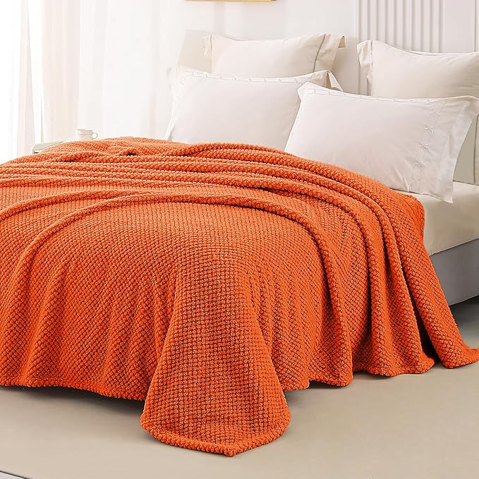 Whale Flotilla Soft Fleece King Size Bed Blanket, Burnt Orange | 90x104 Inch, Suitable for Bed, Fluffy Fuzzy Jacquard Blankets for All Season, Lightweight and Cozy