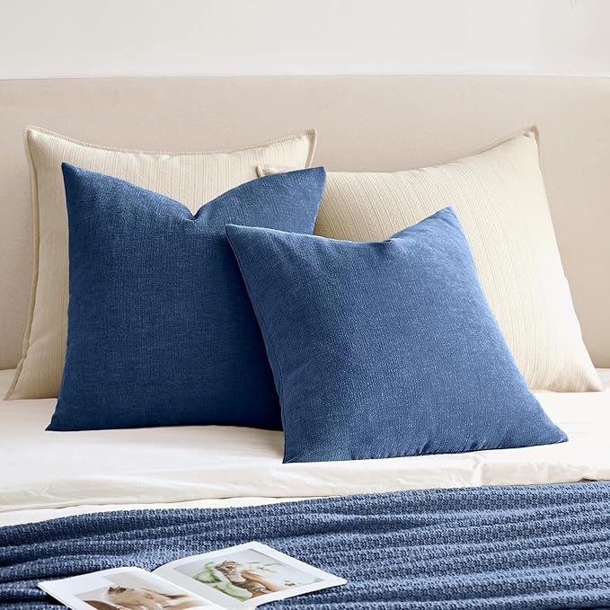 MIULEE Navy Blue Chenille Couch Throw Pillow Covers, 18x18 | Set of 2, Soft Coastal Home Decor, Modern Farmhouse Decorative Pillowcases for Sofa Living Room Bed