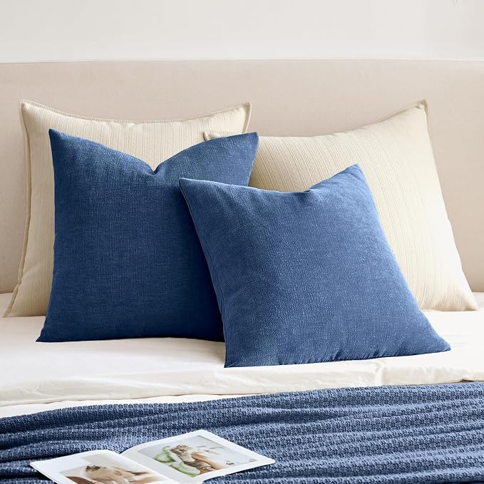 MIULEE Navy Blue Chenille Couch Throw Pillow Covers, 20x20 | Set of 2, Soft Coastal Home Decor, Modern Farmhouse Decorative Pillowcases for Sofa Living Room Bed