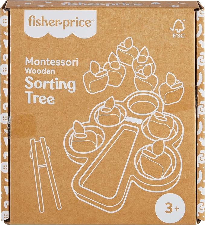 Fisher-Price Wood Montessori Toy Sorting Tree, American Montessori Society Seal of Excellence, Wooden Learning Activity Puzzle & Expert Play Tips for Preschool Kids Ages 3+ Years