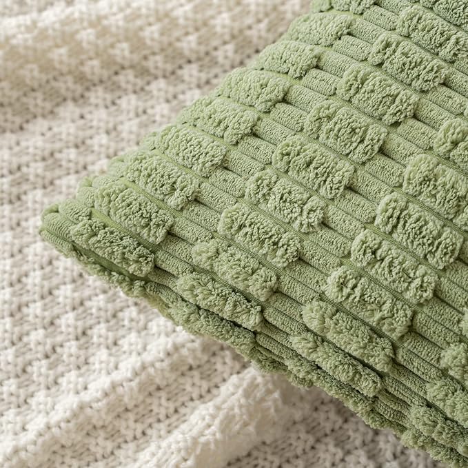 MIULEE Corduroy Decorative Throw Pillow Covers 16x16 Sage Green Pack of 2 | Soft Boho Striped Pillow Covers Modern Farmhouse Home Decor For Sofa Living Room Couch Bed