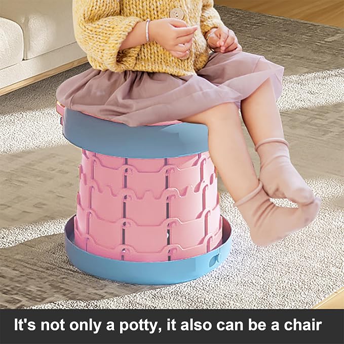 PVC Portable Potty, Children's Foldable Toilet, Baby Travel Urinal (Pink)