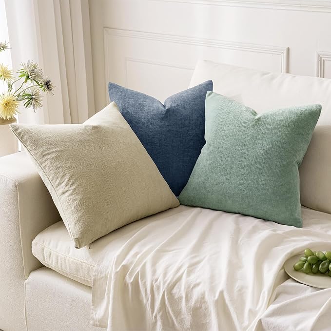 MIULEE Ivory Chenille Couch Throw Pillow Covers, 20x20 | Set of 2, Soft Neutral Modern Farmhouse Home Decor, Decorative Pillowcases for Sofa Living Room Bed