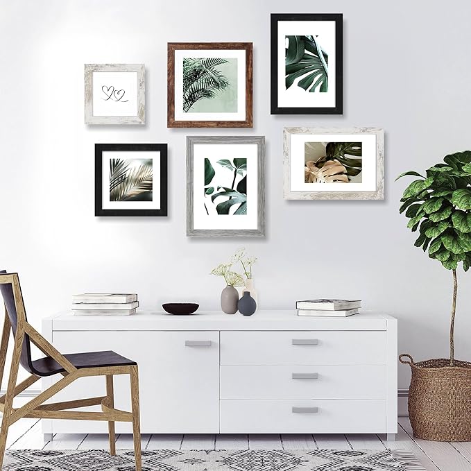 Hongkee 10x10 Picture Frame Set of 4, Made of Glass and Multicolour Wooden Frame, 10 by 10 Photo for Wall or Tabletop - Display Picture 8x8 with Mat or 10x10 Without Mat