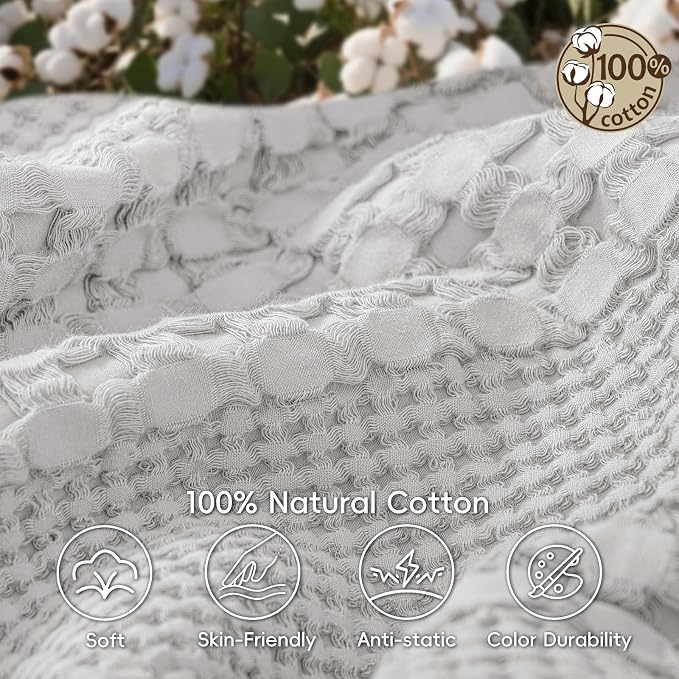 PHF 100% Cotton Waffle Weave Throw Blanket, Lightweight Breathable Summer Blanket for Couch Sofa, Pre-Washed Soft Throws for Bed, Office, Travel & Stylish Home Decor, 50"x60", Light Grey