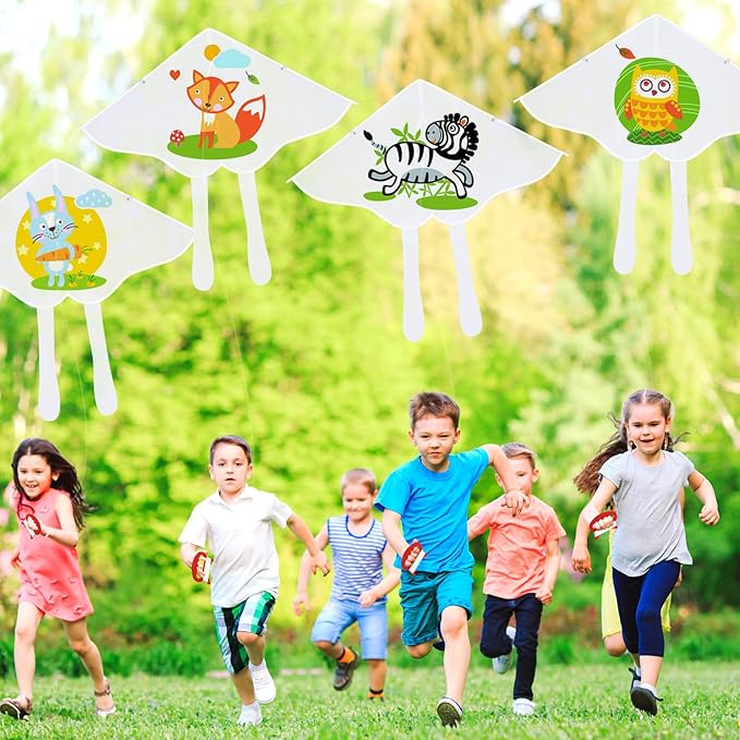 Libima 50 Pcs DIY Blank Kites for Kids Bulk Large Kite Making Kit Easy to Fly Set Party with Watercolor Pens and String Decorating Coloring Party Set for Craft Outdoor Games (Butterfly)