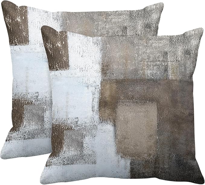 Emvency Throw Pillow Covers Set of 2, 18 x 18 Inch, Brown Grey | Abstract Modern Painting Outdoor Decorative Square Pillow Cases Couch Cushion Case for Couch Bed Sofa Living Room Home Decor