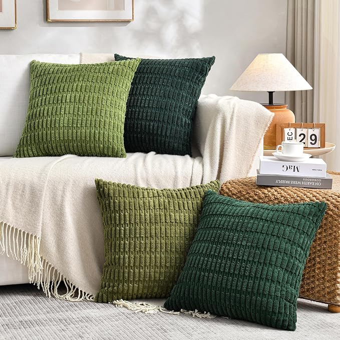 Fancy Homi 4 Packs Decorative Throw Pillow Covers for Living Room Couch Bed, Modern Farmhouse Boho Home Décor Accent Cushion Case, 20" x 20", Green Series