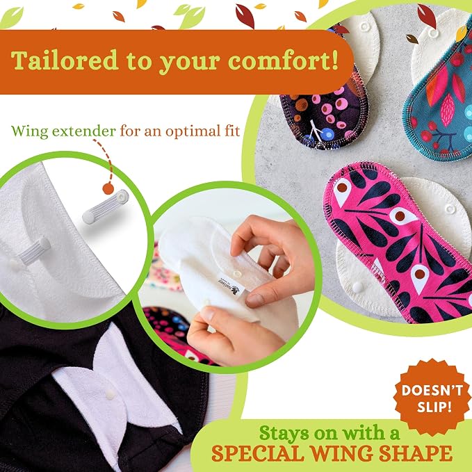 Cloth Panty Liners Thong 7-Pack (Small) Mini Organic Cotton Reusable Panty Liners for Women & Non Slip Reusable Panty Liners for Women 7-Pack (S) Organic Viscose Panty Liners Reusable