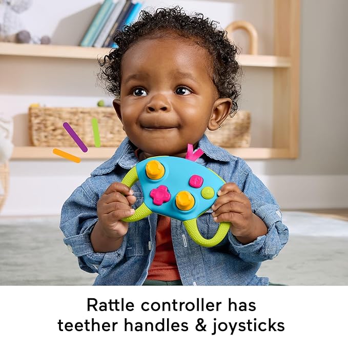 Fisher-Price Newborn Toys Level-Up Little Gamer Gift Set, Baby Rattle Teether & Crinkle Activities for Infants Ages 3+ Months