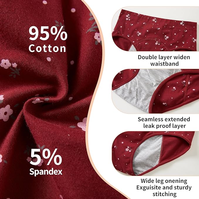 HATSURE Period Underwear for Women Leak Proof Cotton Overnight Menstrual Panties Briefs (Multipack)