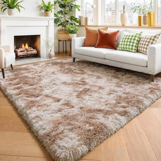 Amdrebio Beige Tan Furry Plush Area Rug 5x7 for Bedroom Living Room Nursery | Shag Cozy Thick Fluffy Shaggy Khaki Carpet, Classroom Playroom Dorm Home Office Decor, Neutral Aesthetic, Baby Kids Corner