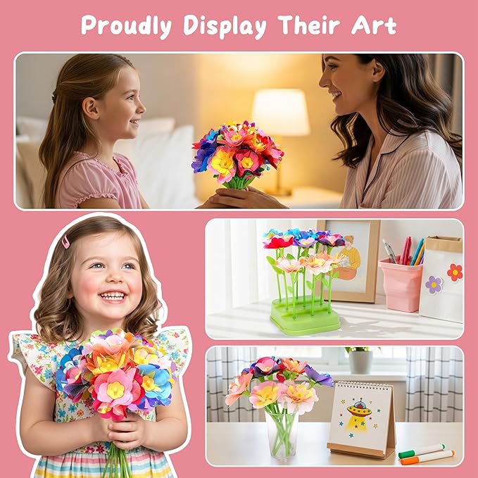 Aboofx Flower Making Craft Kit for Kids Age 3 4 5 6 7 8, Educational DIY Flower Craft Kits for Preschool Girls, Art and Crafts Activity Fabric Flower Bouquets Toys Gifts for Girls Birthday Christmas