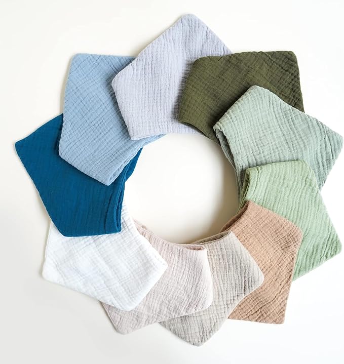 Konssy Muslin Baby Bibs 10 Pack Baby Bandana Drool Bibs 100% Cotton for Unisex Boys Girls