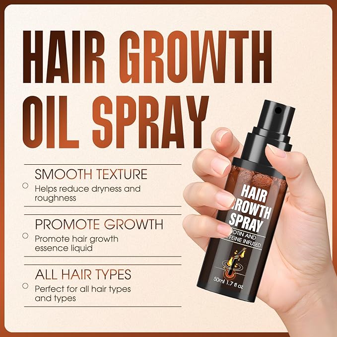 Hair Growth Spray, Hair Growth Oil Spray, With Biotin, Ginger Root Extract, He Shou Wu, Castor Oil, Reduced Shedding, Hydration and Silky Texture for Women & Men - 50ml (1)