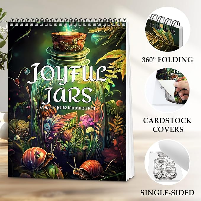 Coloring Book for Adults Relaxation, 24 Pages Adult Coloring Books for Women Stress Relief, Spiral Bound Coloring Books, Relaxing Gift for Women, Single-Sided Print Coloring Book of Joyful Jars