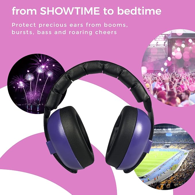 BANZ Baby Earmuffs – Noise Cancelling Headphones for Infant & Toddler Hearing Protection, Baby Ear Muffs Noise Protection, ANSI Certified, Ages 0–2 Years, Adjustable - Dark Purple