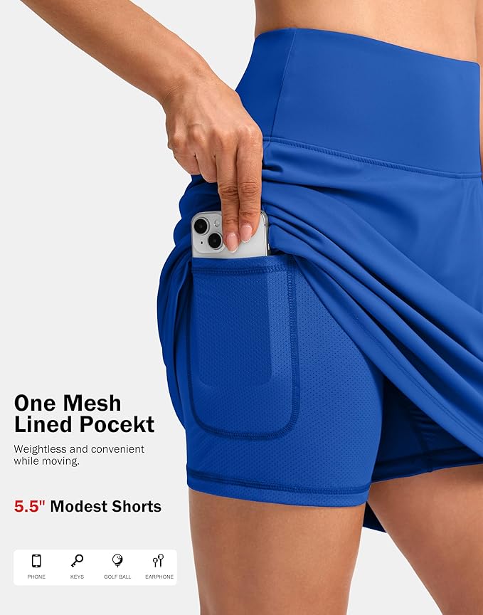 20" Skorts with 3 Pockets | Knee Length, High waisted, Slit Side, Casual, Summer, Travel, Athletic, Tennis, Golf, Skirts for Women