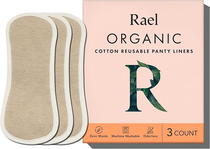 Rael Reusable Panty Liners Menstrual, Organic Cotton Cover (3 Count, Brown) | Cloth Pantyliner for Women, Washable, Soft and Thin, Leak-Resistant Design, Washing Machine Safe, Period Essential