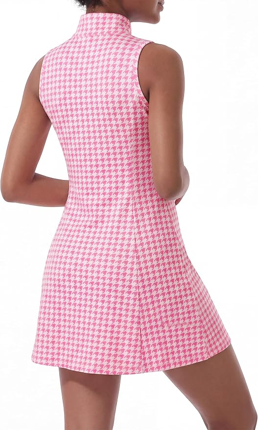 Tennis Dress for Women, Golf Dress with Shorts and Pockets Athletic Dress | Sleeveless Collared Half-Zipper Workout Sport Dress, Stretch Moisture Wicking Fabric, Tennis Golf Outfits