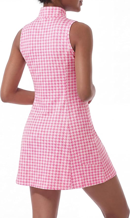 Tennis Dress for Women, Golf Dress with Shorts and Pockets Athletic Dress | Sleeveless Collared Half-Zipper Workout Sport Dress, Stretch Moisture Wicking Fabric, Tennis Golf Outfits